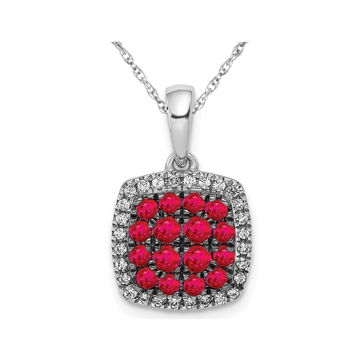 7/10 Carat (ctw) Ruby Halo Cluster Pendant Necklace in 14K White Gold with Diamonds and Chain Image 1