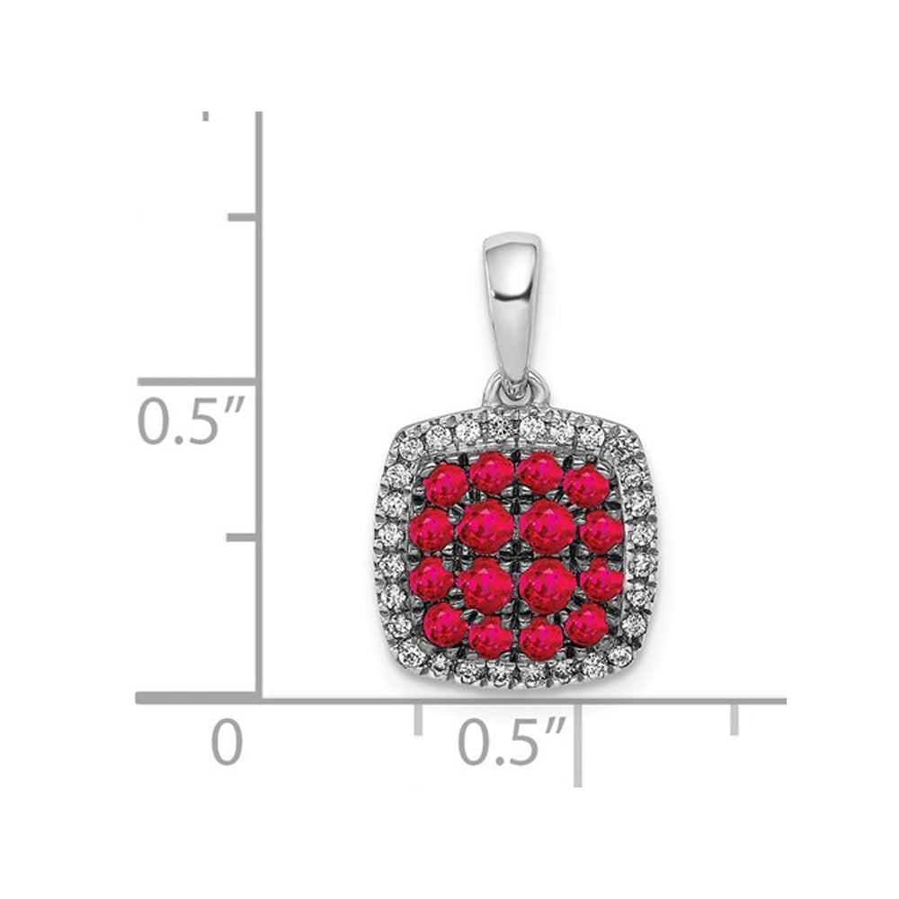 7/10 Carat (ctw) Ruby Halo Cluster Pendant Necklace in 14K White Gold with Diamonds and Chain Image 2