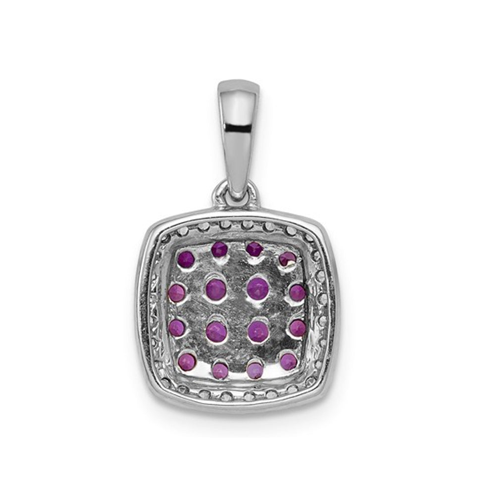7/10 Carat (ctw) Ruby Halo Cluster Pendant Necklace in 14K White Gold with Diamonds and Chain Image 3