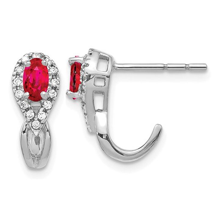 7/10 Carat (ctw) Natural Ruby and Diamond 1/7 Carat (ctw) J-Hoop Earrings in 14K White Gold Image 1