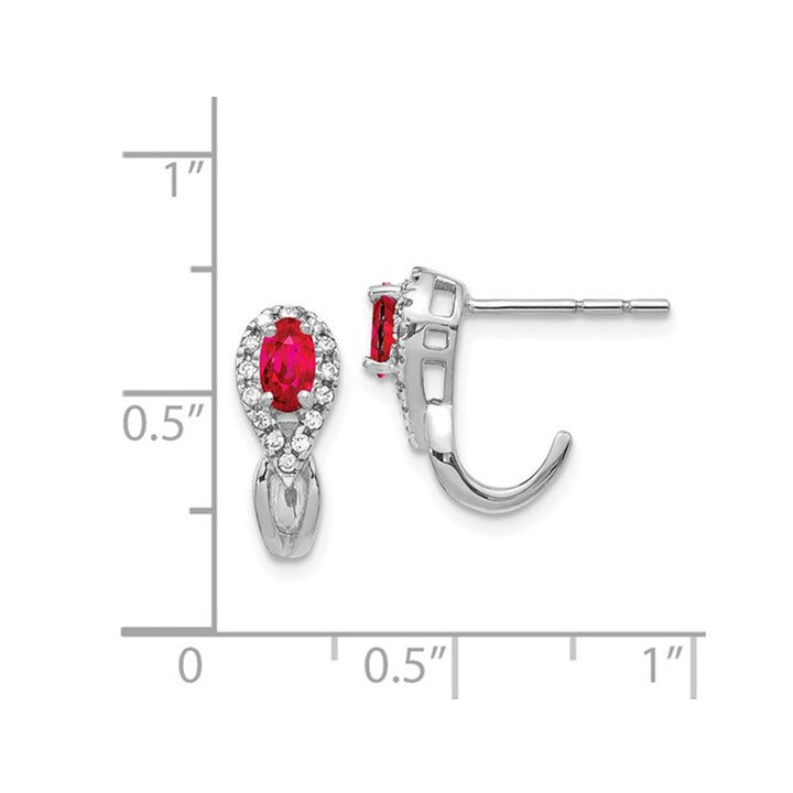 7/10 Carat (ctw) Natural Ruby and Diamond 1/7 Carat (ctw) J-Hoop Earrings in 14K White Gold Image 2