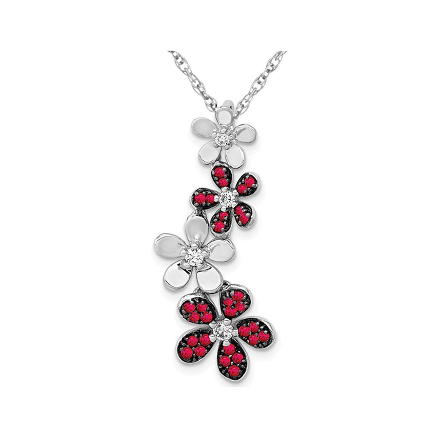 1/4 Carat (ctw) Natural Ruby Flower Charm Pendant Necklace in 14K White Gold with Diamonds 1/8 Carat (ctw) with Chain Image 1
