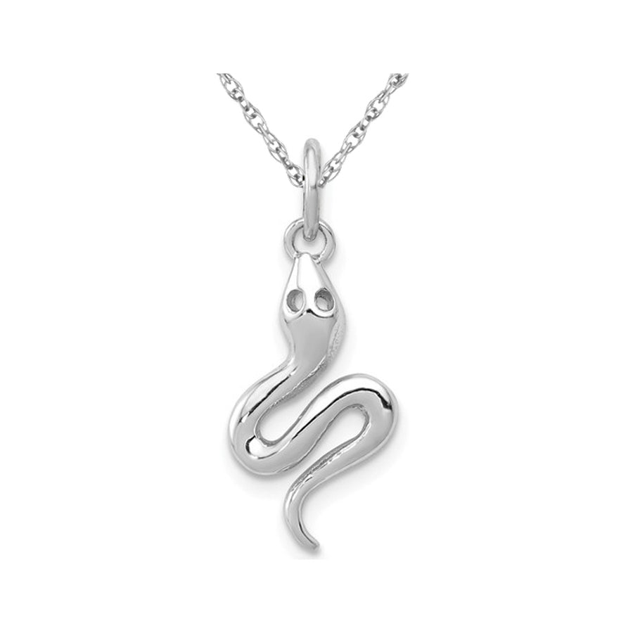 14K White Gold Polished Snake Charm Pendant Necklace with Chain Image 1