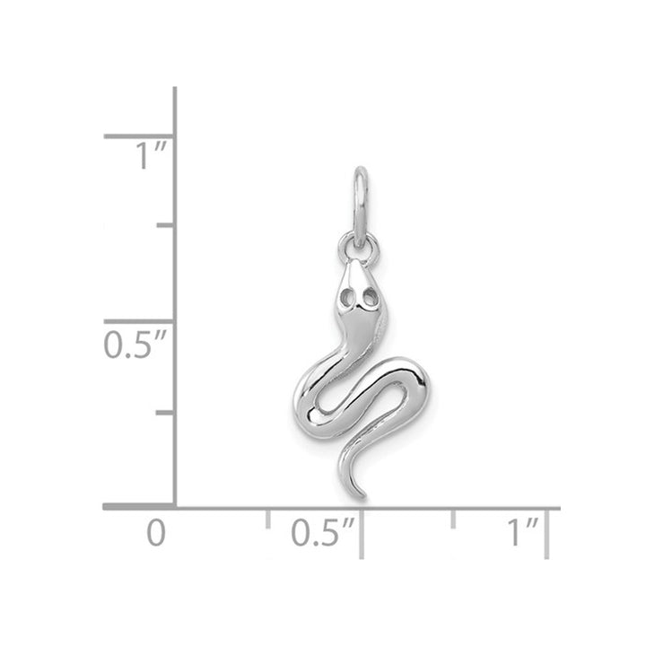 14K White Gold Polished Snake Charm Pendant Necklace with Chain Image 2