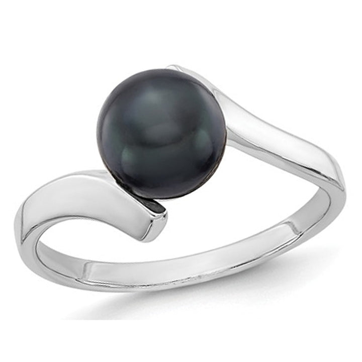 Black Freshwater Cultured Pearl Ring 7mm in 14K White Gold Image 1