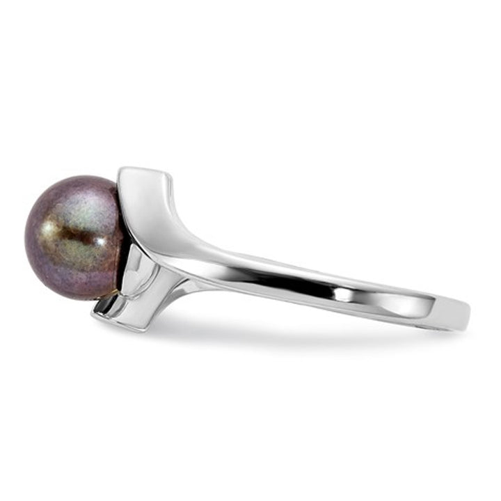 Black Freshwater Cultured Pearl Ring 7mm in 14K White Gold Image 3