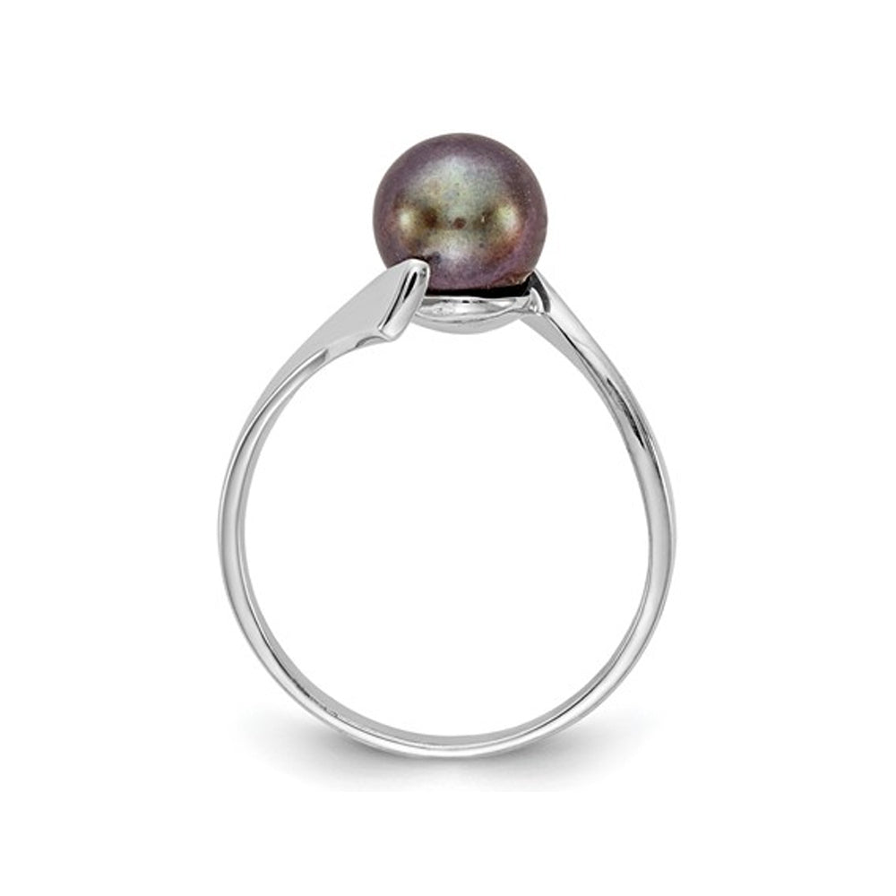 Black Freshwater Cultured Pearl Ring 7mm in 14K White Gold Image 4
