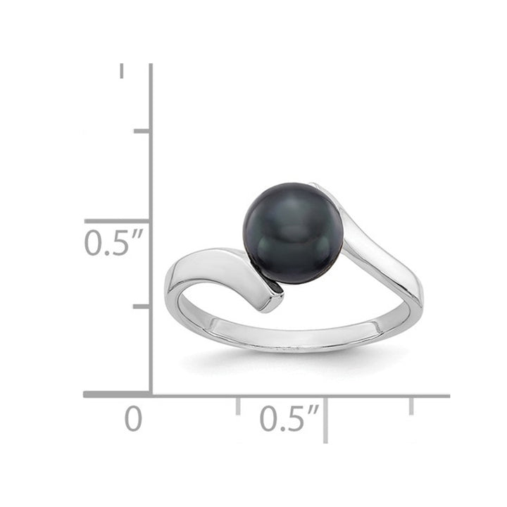 Black Freshwater Cultured Pearl Ring 7mm in 14K White Gold Image 4