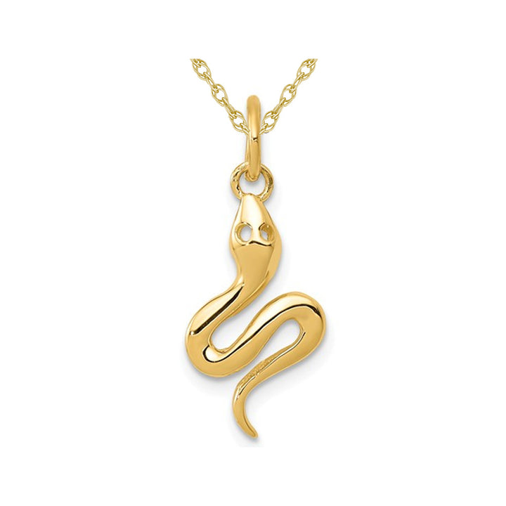 14K Yellow Gold Polished Snake Charm Pendant Necklace with Chain Image 1