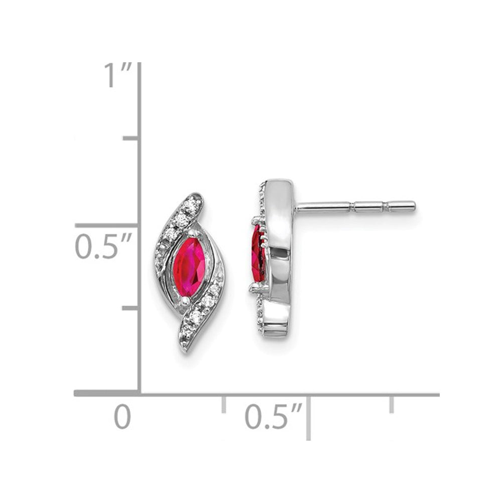 1/3 Carat (ctw) Marquise Cut Natural Ruby Post Earrings in 14K White Gold with Accent Diamonds Image 2