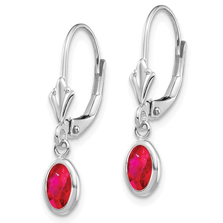 1.25 Carat (ctw) Leverback Ruby Dangle Earrings in 14K White Gold Image 3