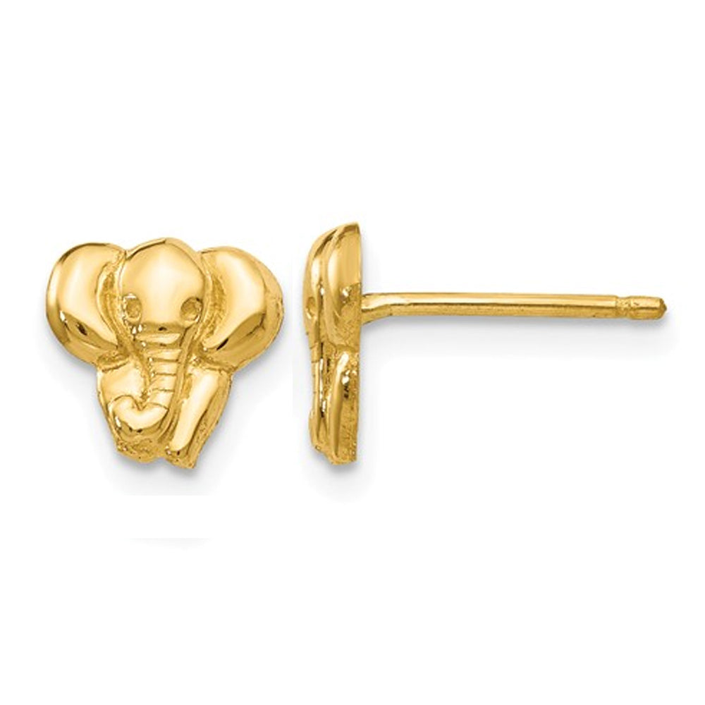 14K Yellow Gold Polished Elephant Charm Post Earrings Image 1