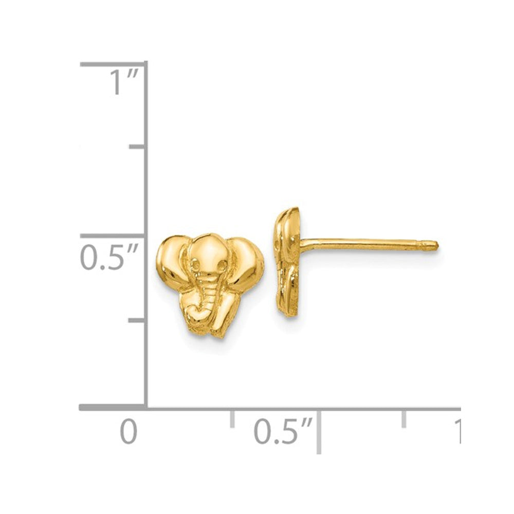 14K Yellow Gold Polished Elephant Charm Post Earrings Image 2