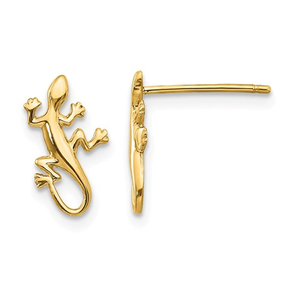 14K Yellow Gold Polished Gecko Lizard Post Earrings Image 1