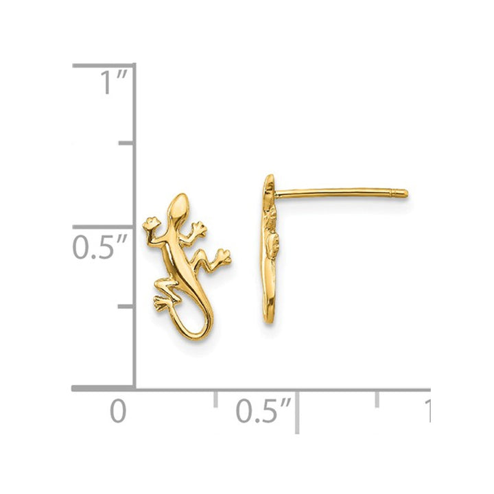 14K Yellow Gold Polished Gecko Lizard Post Earrings Image 2