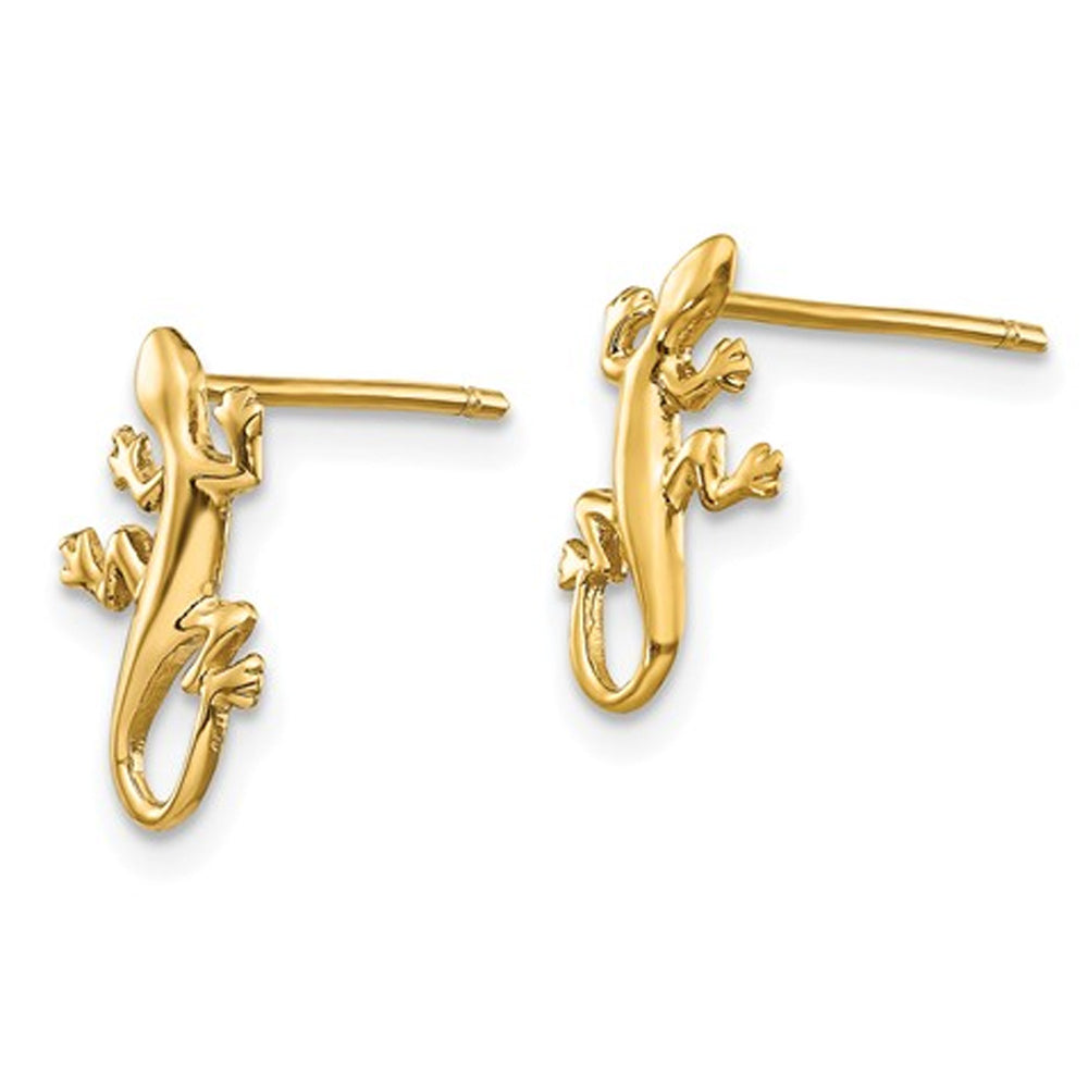 14K Yellow Gold Polished Gecko Lizard Post Earrings Image 3