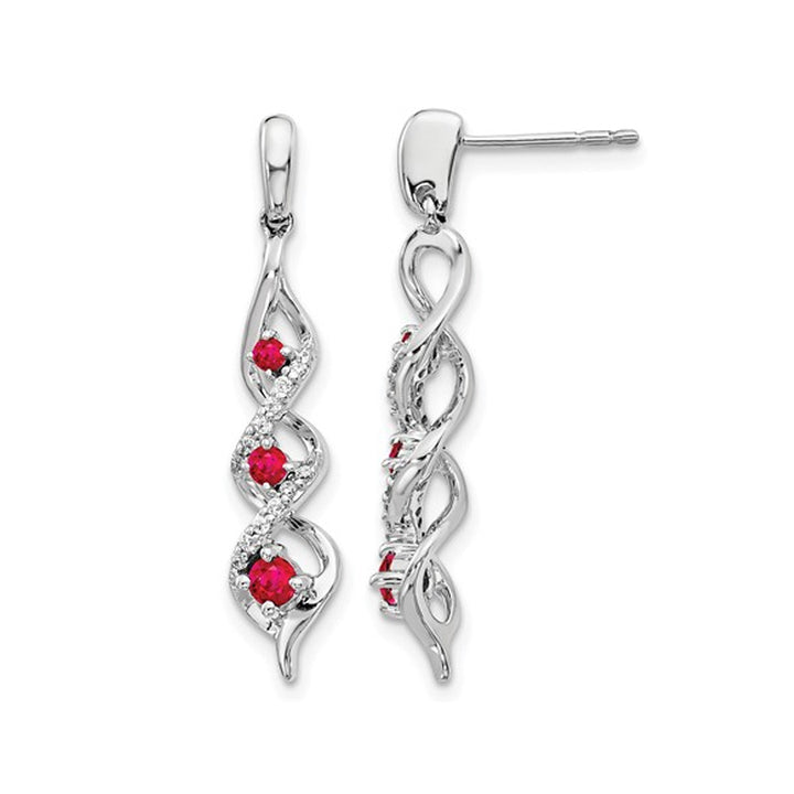 14K White Gold 2/5 Carat (ctw) Ruby Dangle Earrings with Diamonds 1/8 Carat (ctw) Image 1