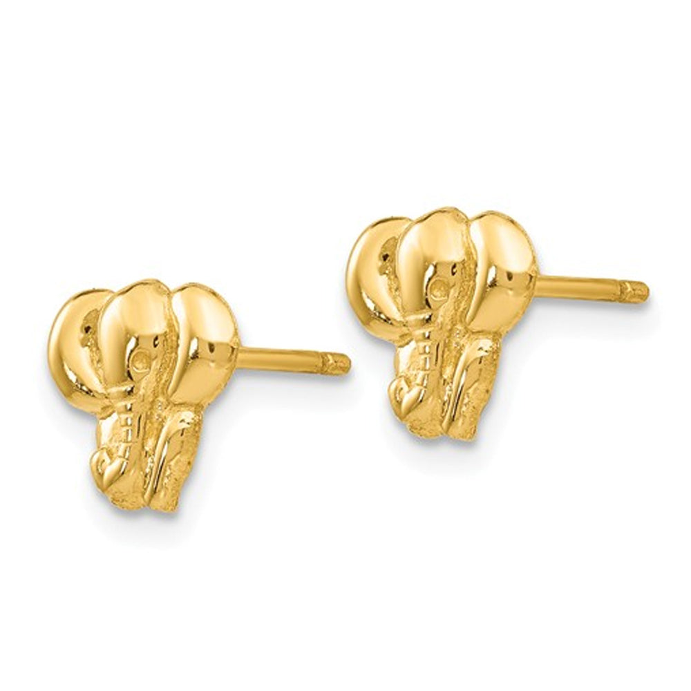 14K Yellow Gold Polished Elephant Charm Post Earrings Image 3