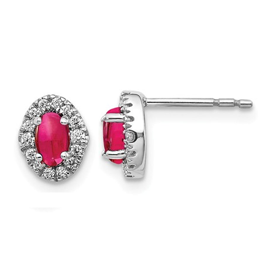 7/10 Carat (ctw) Natural Cabochon Ruby Earrings in 14K White Gold with Diamonds 1/6 Carat (ctw) Image 1