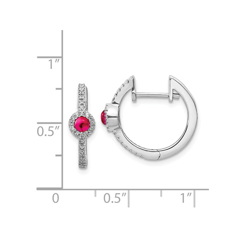 1/4 Carat (ctw) Natural Cabochon Ruby Hoop Earrings in 14K White Gold with Diamonds 1/5 Carat (ctw) Image 2