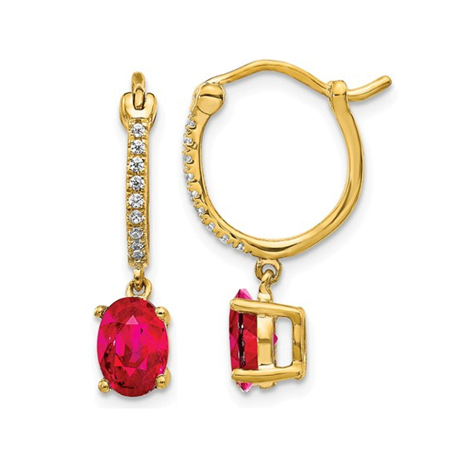 14K Yellow Gold 1.50 Carat (ctw) Natural Ruby Dangle Earrings with Diamonds Image 1