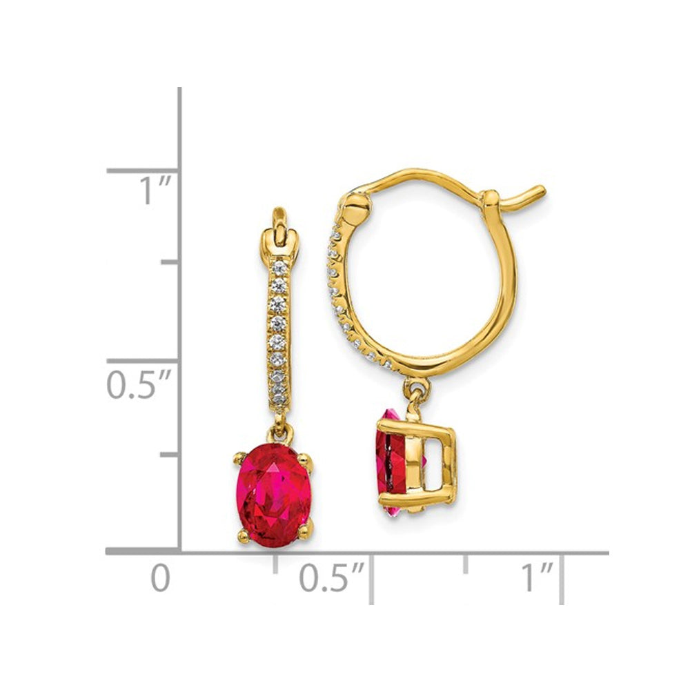14K Yellow Gold 1.50 Carat (ctw) Natural Ruby Dangle Earrings with Diamonds Image 2