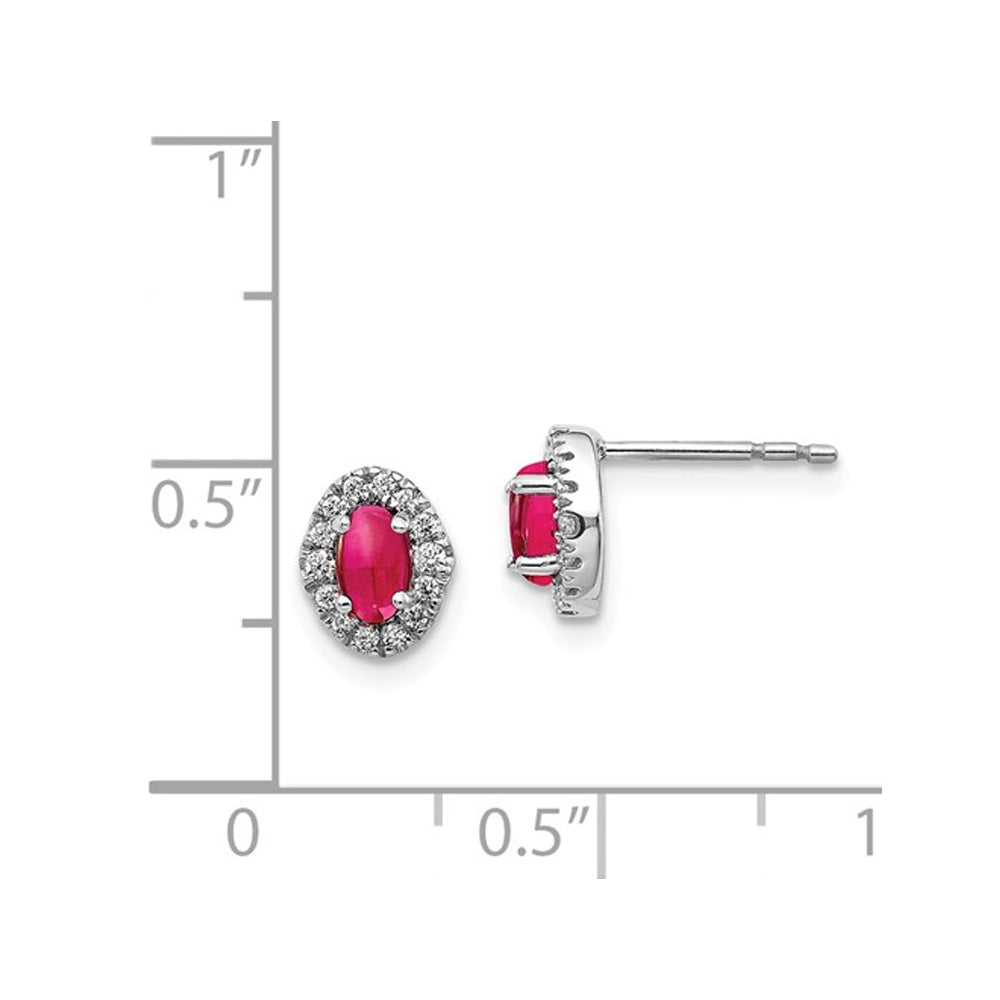 7/10 Carat (ctw) Natural Cabochon Ruby Earrings in 14K White Gold with Diamonds 1/6 Carat (ctw) Image 2