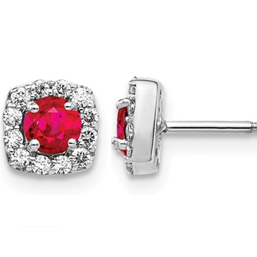 2/5 Carat (ctw) Natural Ruby Post Halo Earrings in 14K White Gold with 1/5 Carat (ctw) Diamonds Image 1