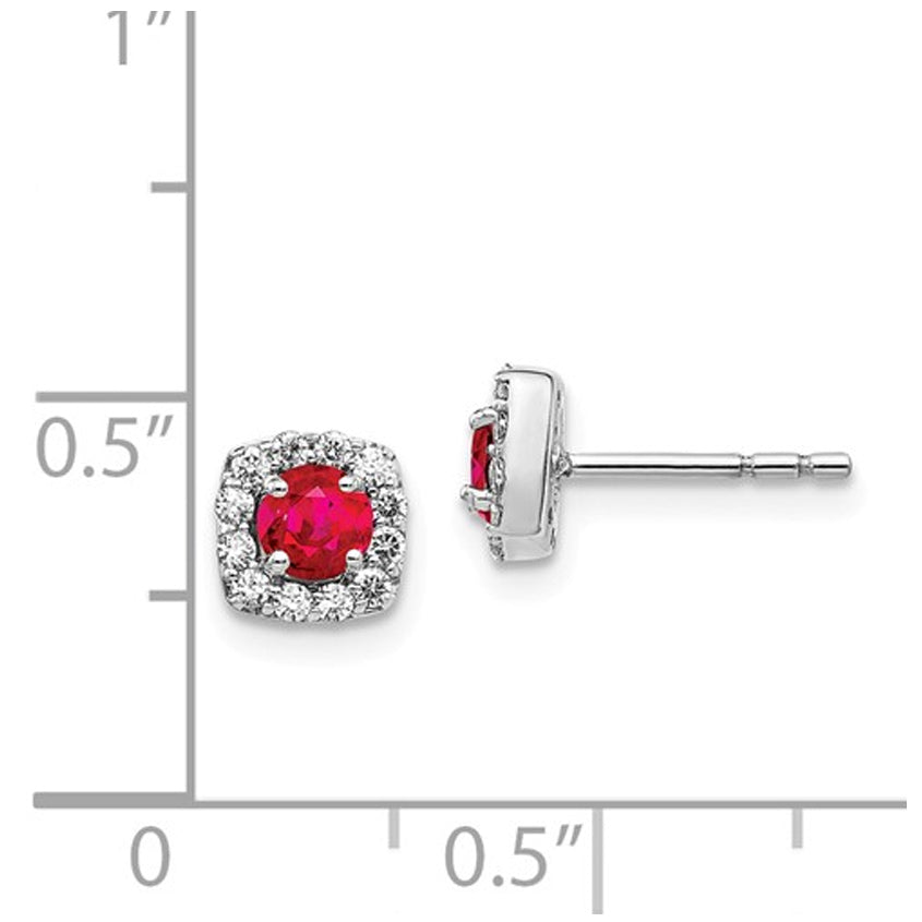 2/5 Carat (ctw) Natural Ruby Post Halo Earrings in 14K White Gold with 1/5 Carat (ctw) Diamonds Image 2