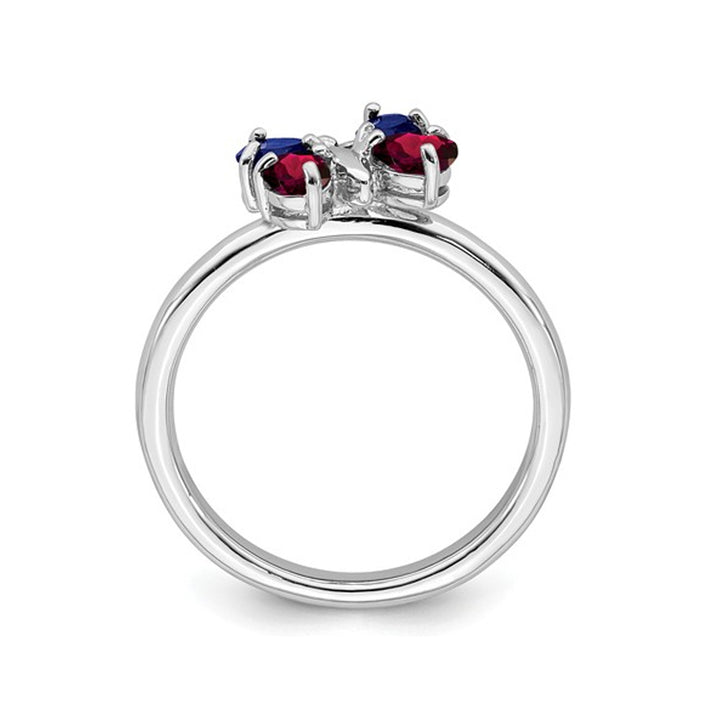 4/5 Carat (ctw) Lab Created Ruby and Lab Created Sapphire Butterfly Ring in Sterling Silver Image 4