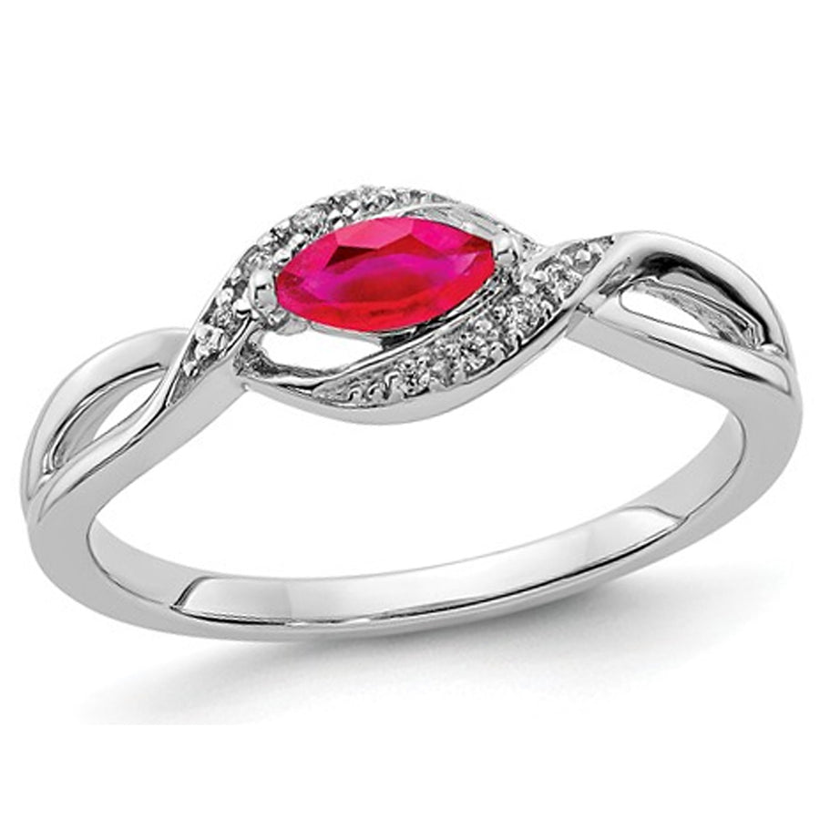 1/3 Carat (ctw) Natural Marquise Cut Ruby Ring in 14K White Gold with Accent Diamonds Image 1