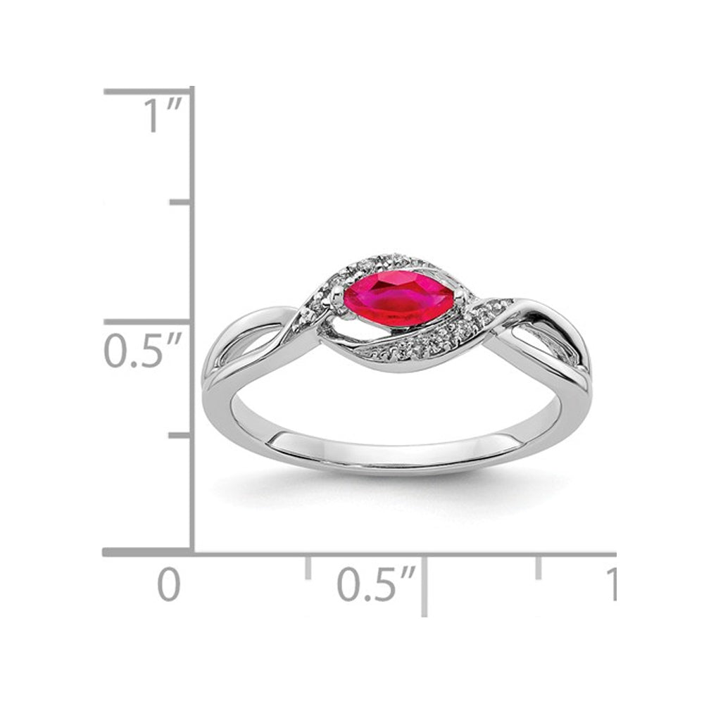 1/3 Carat (ctw) Natural Marquise Cut Ruby Ring in 14K White Gold with Accent Diamonds Image 2
