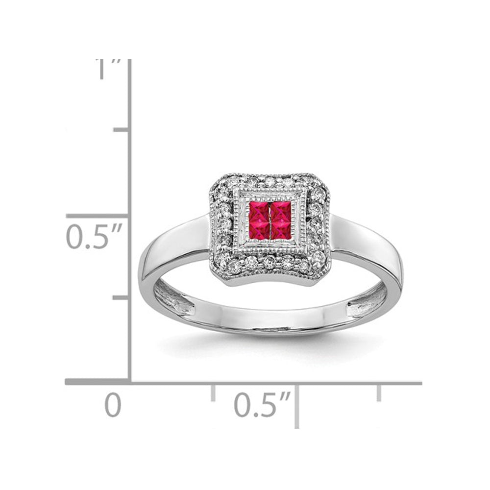 1/6 Carat (ctw) Princess Cut Natural Ruby Ring in 14K White Gold with Diamonds Image 2