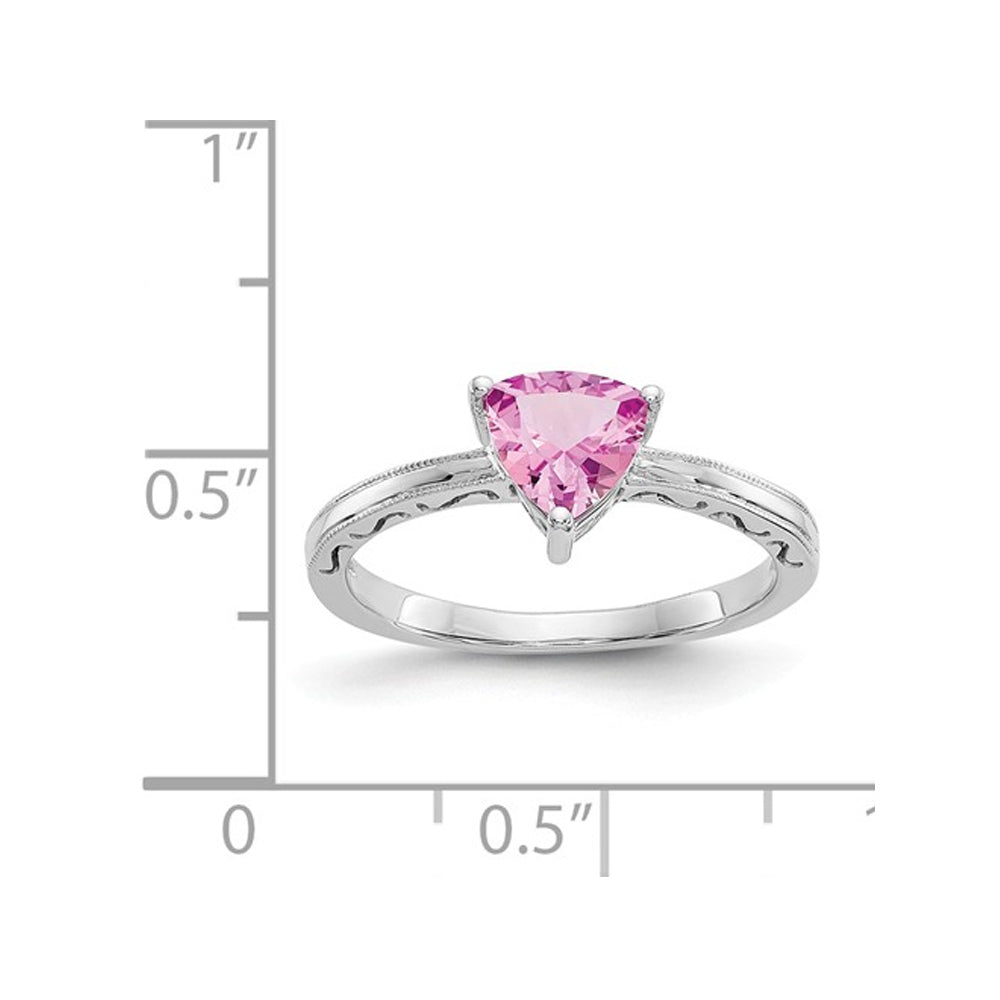 1.00 Carat (ctw) Trillion Cut Lab Created Pink Sapphire Ring in 10K White Gold Image 4