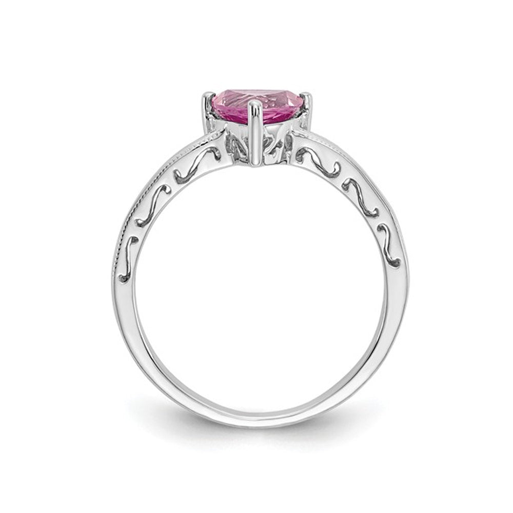 1.00 Carat (ctw) Trillion Cut Lab Created Pink Sapphire Ring in 10K White Gold Image 4