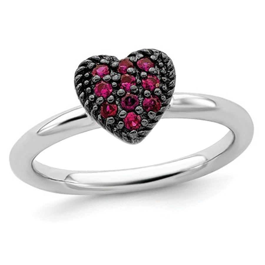 2/5 Carat (ctw) Lab Created Ruby Cluster Heart Promise Ring in Sterling Silver Image 1