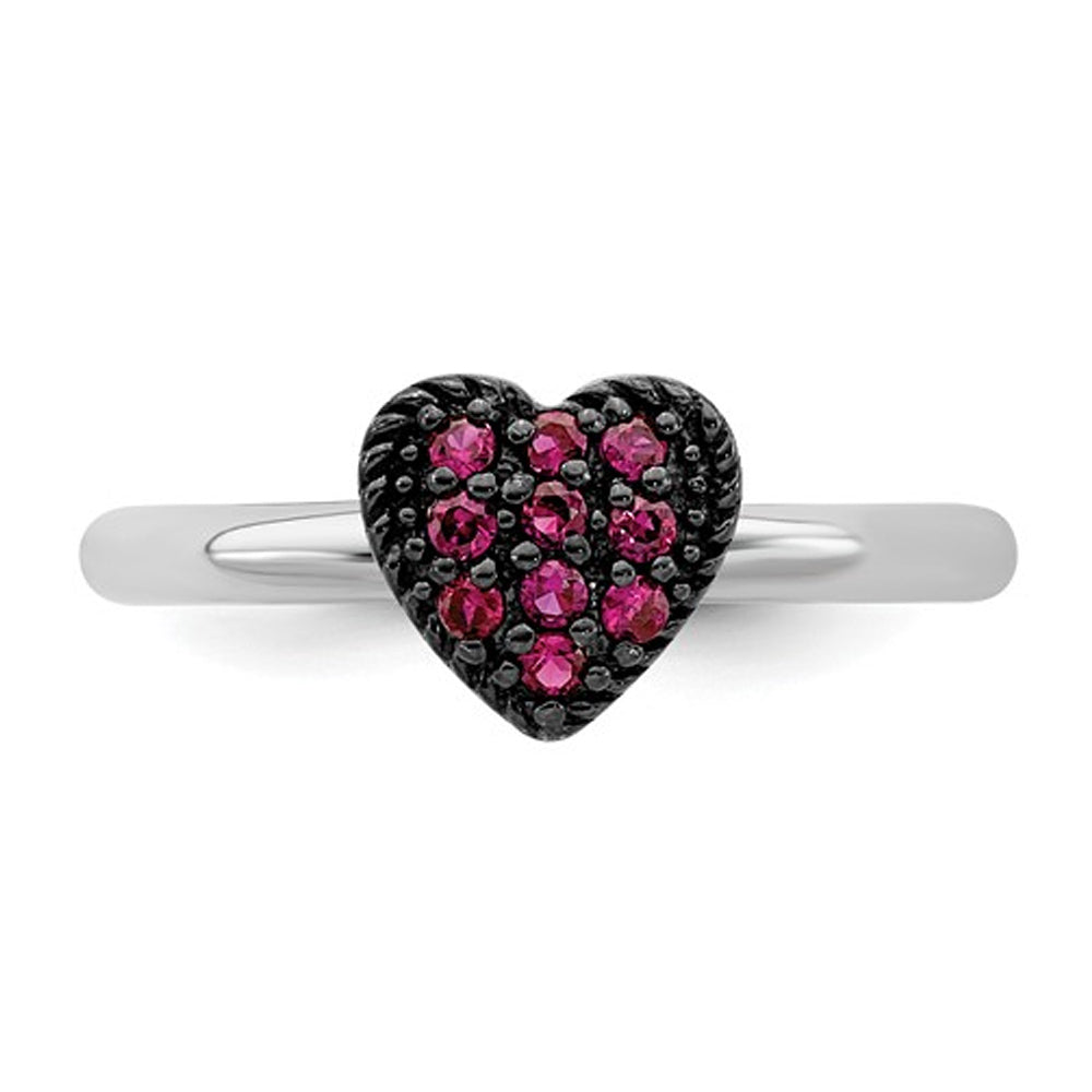 2/5 Carat (ctw) Lab Created Ruby Cluster Heart Promise Ring in Sterling Silver Image 3