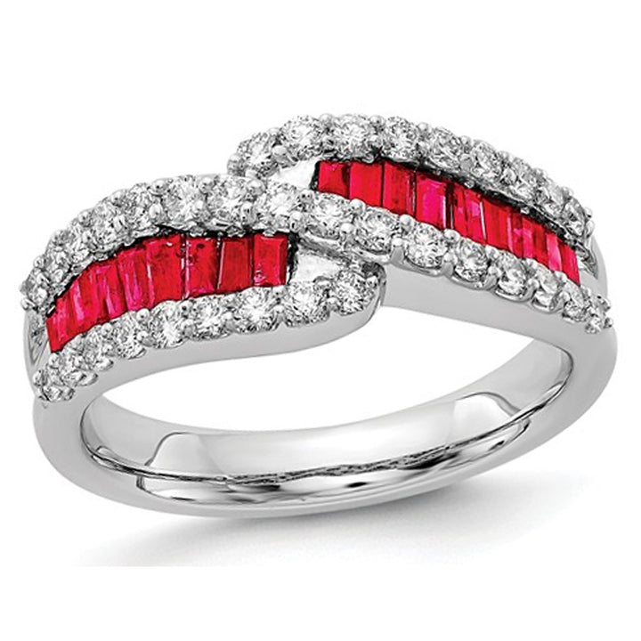 1.20 Carat (ctw) Natural Ruby Band Ring in 14K White Gold with 3/5 Carat (ctw) Diamonds Image 1