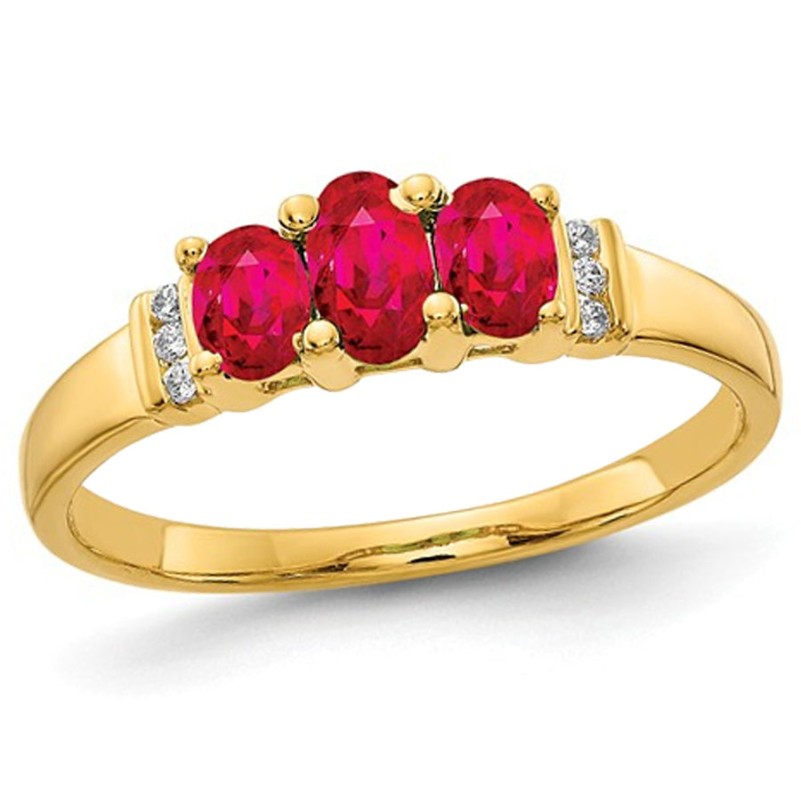 3/4 Carat (ctw) Natural Ruby Three Stone Ring in 14K Yellow Gold Image 1