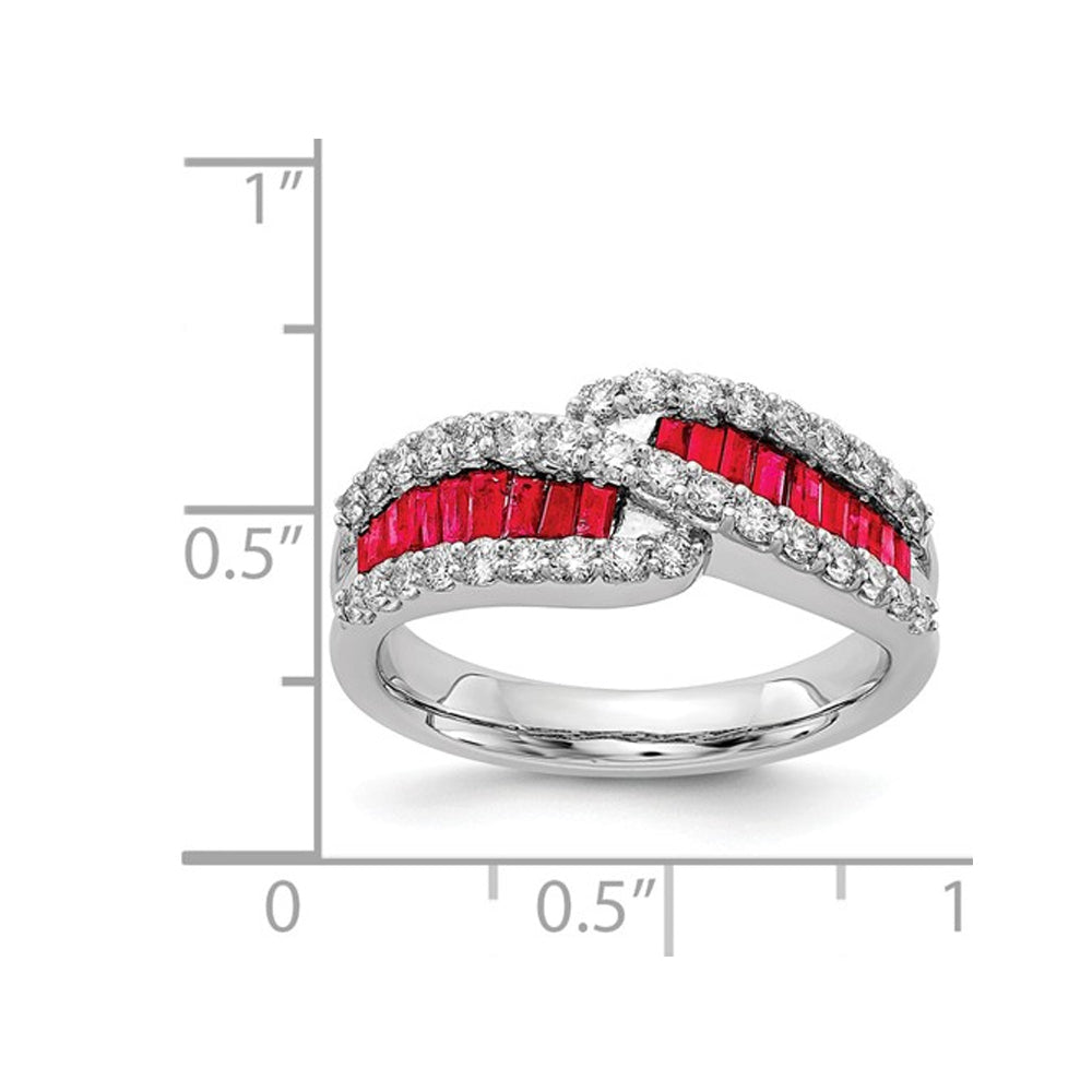 1.20 Carat (ctw) Natural Ruby Band Ring in 14K White Gold with 3/5 Carat (ctw) Diamonds Image 2