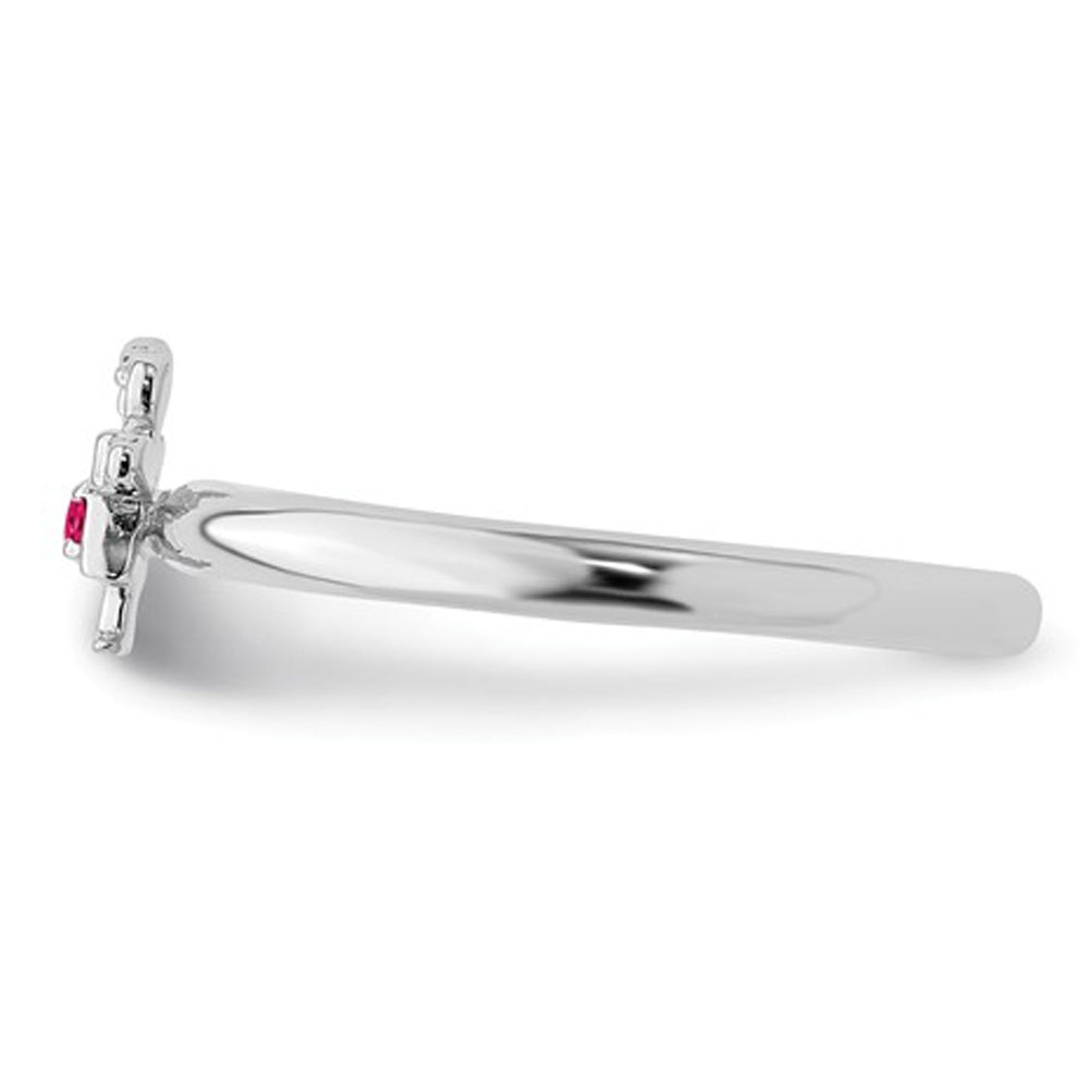 Sterling Silver Stackable Band Ring with Little Girl and Lab Created Ruby Accent Image 4