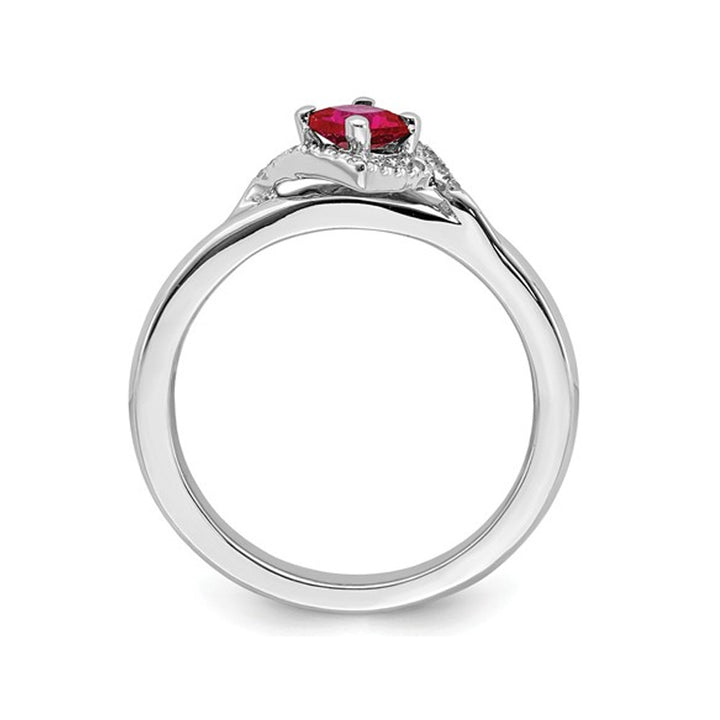 2/5 Carat (ctw) Lab Created Princess Cut Ruby Ring in Sterling Silver with Accent Diamonds Image 4