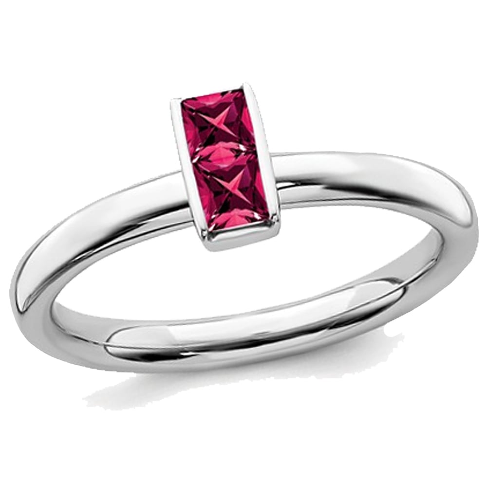 1/3 Carat (ctw) Princess Cut Lab Created Ruby Ring in Sterling Silver Image 1