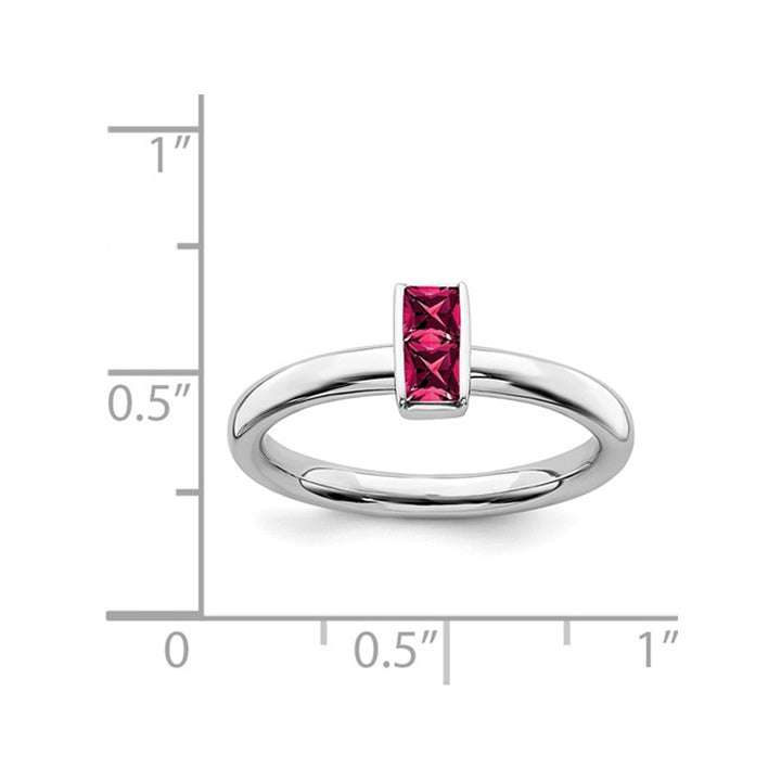 1/3 Carat (ctw) Princess Cut Lab Created Ruby Ring in Sterling Silver Image 2