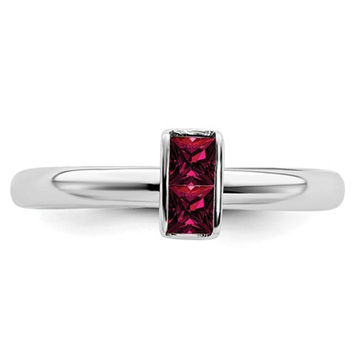 1/3 Carat (ctw) Princess Cut Lab Created Ruby Ring in Sterling Silver Image 3