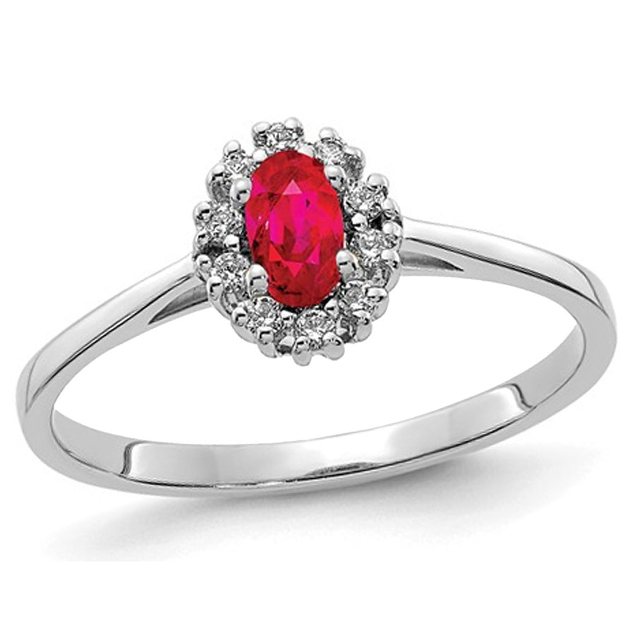 1/3 Carat (ctw) Natural Ruby Ring in 14K White Gold with 1/10 Carat (ctw) Diamonds Image 1