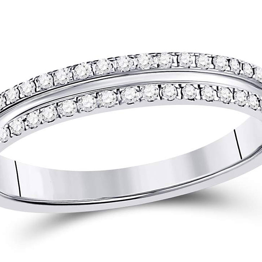 Double Row Diamond Wedding Band Ring 1/4 Carat (ctw G-HSI3-I1) in 14K White Gold Image 1