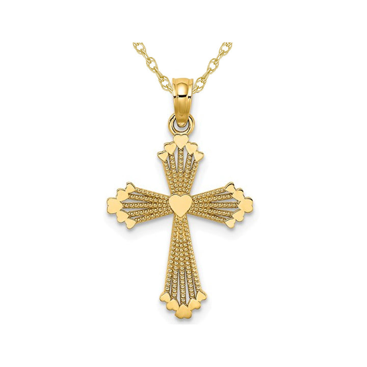 14K Yellow Gold Cross Pendant Necklace with Chain and Heart Center Image 1