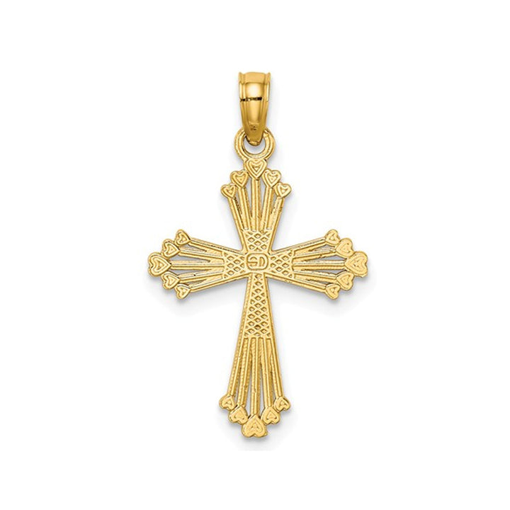 14K Yellow Gold Cross Pendant Necklace with Chain and Heart Center Image 2