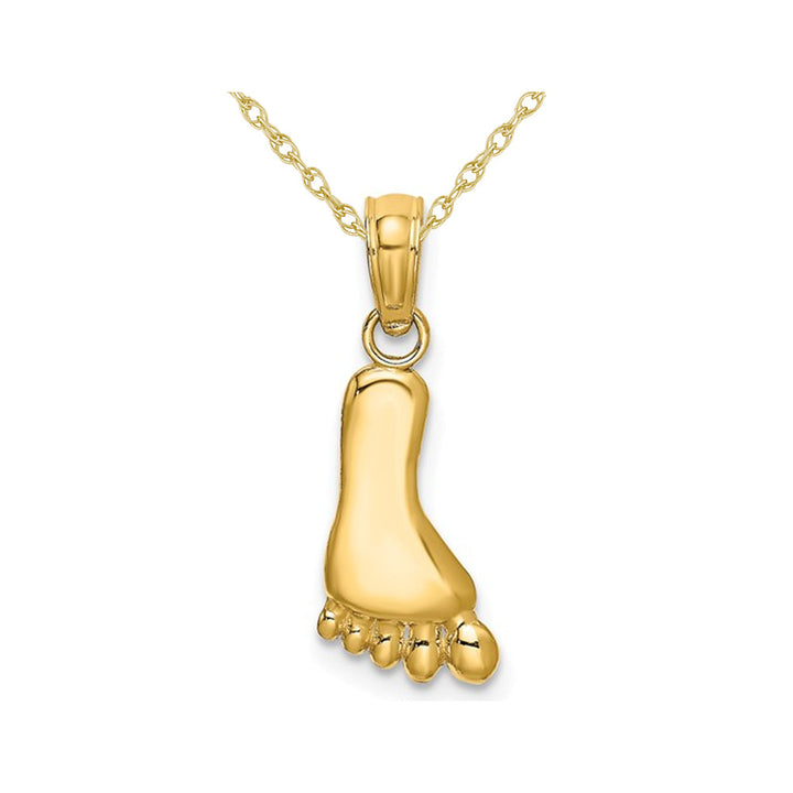 14K Yellow Gold Foot Pendant Necklace Charm with Chain Image 1